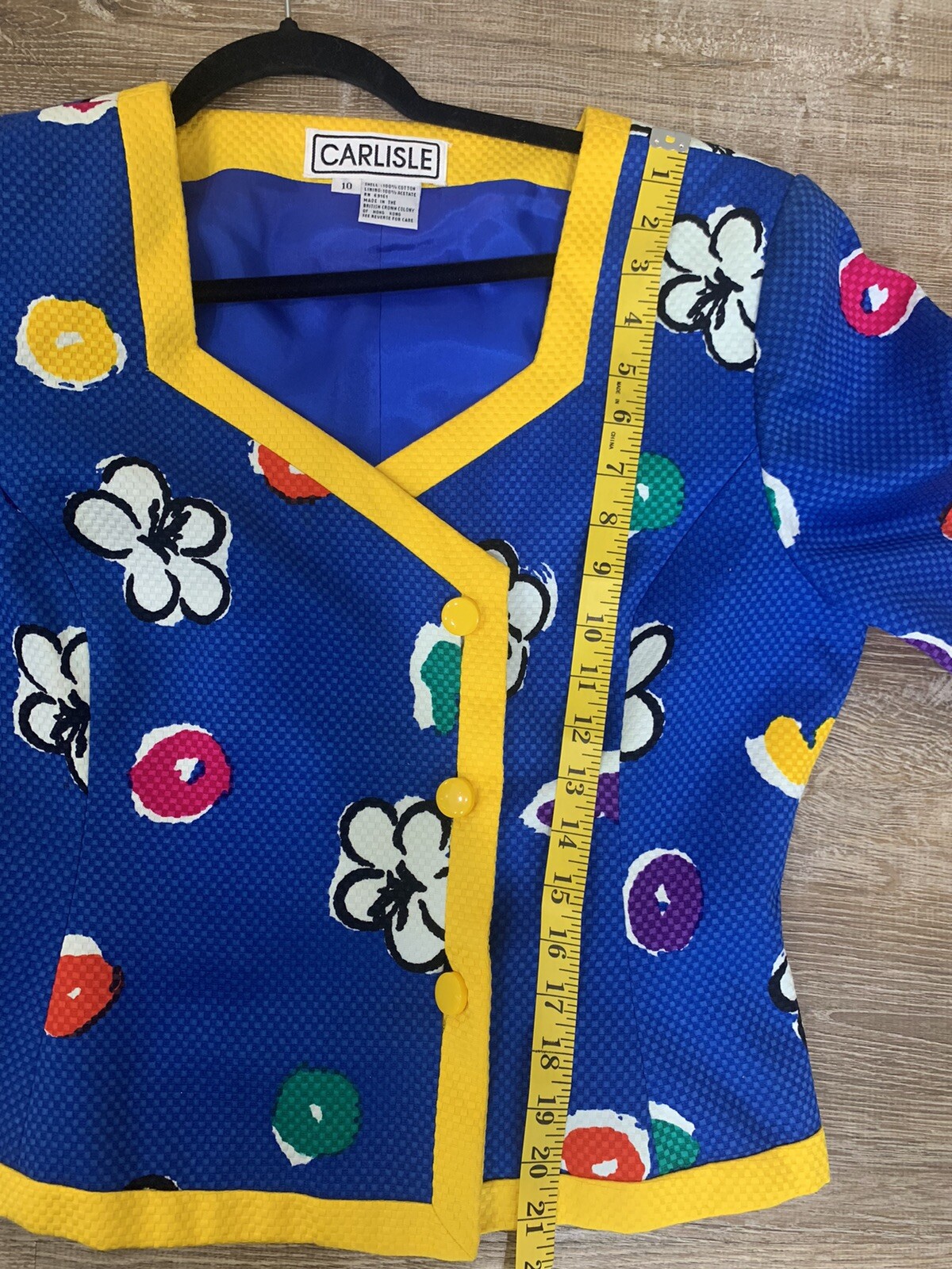 VINTAGE 1980s CARLISLE Blue/ Yellow Suit 2-Piece Jacket Sz 10 & Skirt SZ 12