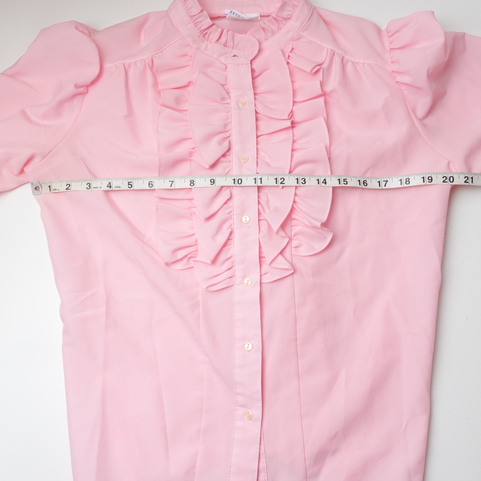 Vintage Donn Kenny Womens Large Ruffle Long Sleeve Button Modest Granny Pink