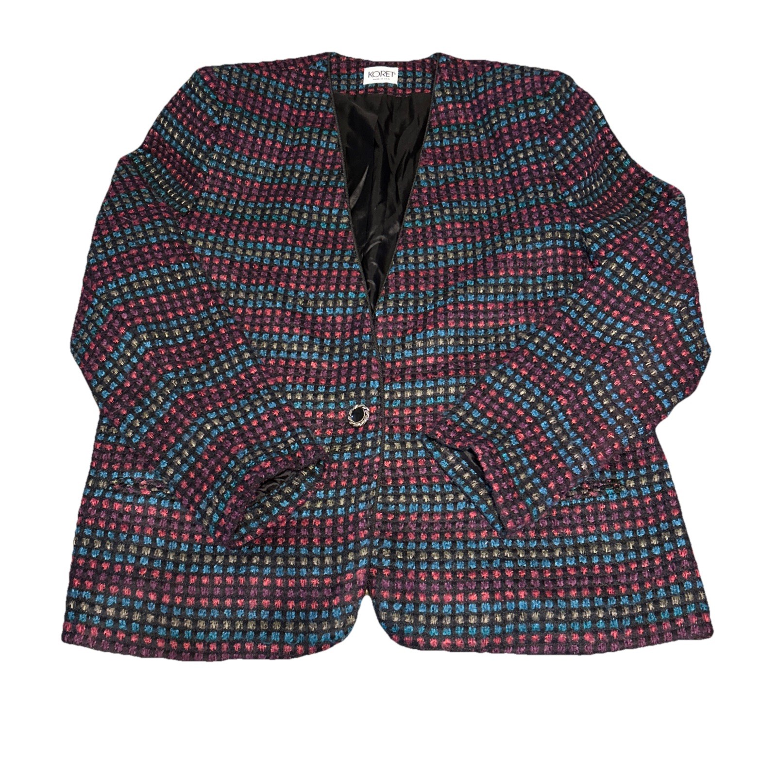 Koret Women’s Plaid Vintage Blazer/Cardigan Size L Knit Jacket