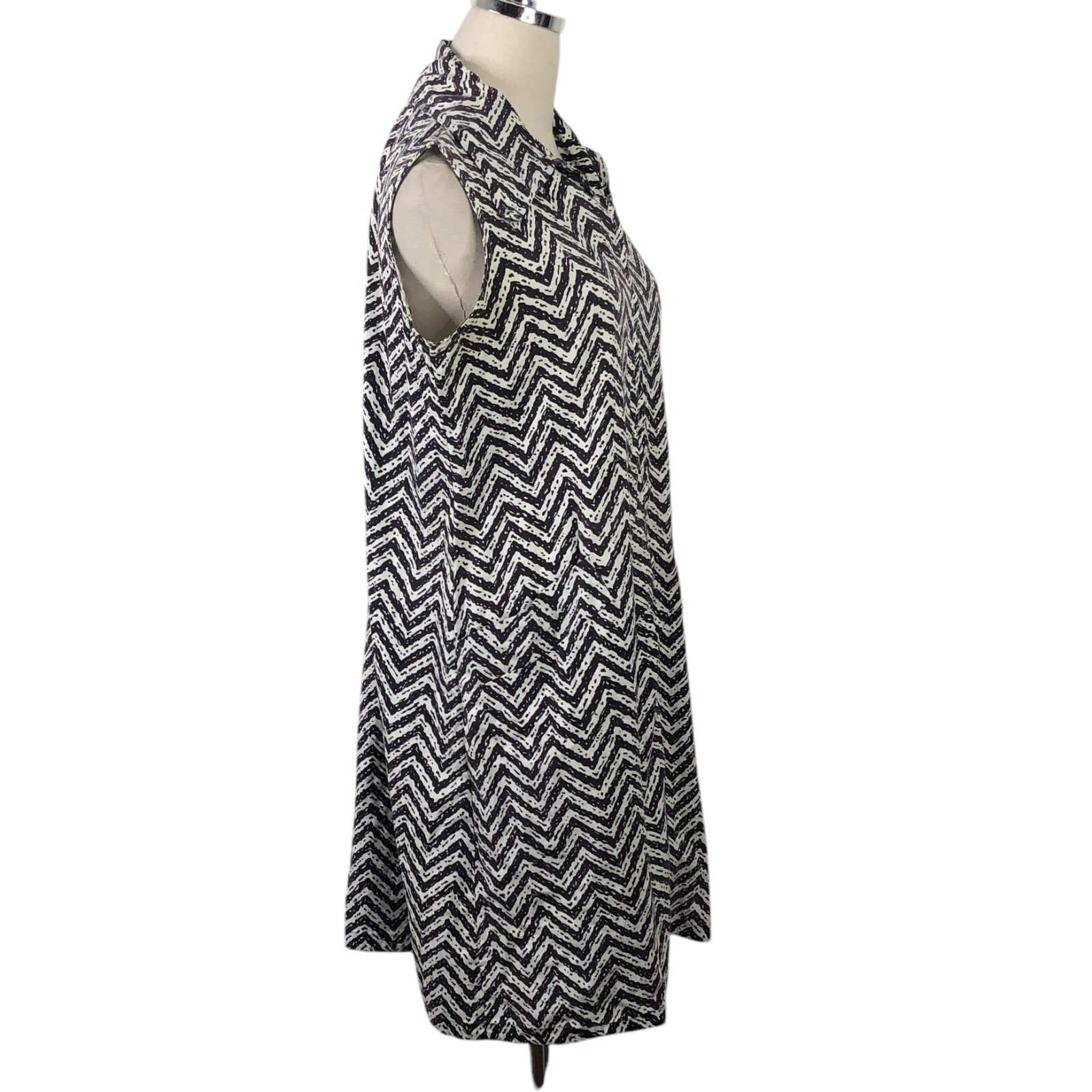 Vtg 60s Go-Ins Danville Jumper Size Medium Brown White Zig Zag Stripe Zip Front