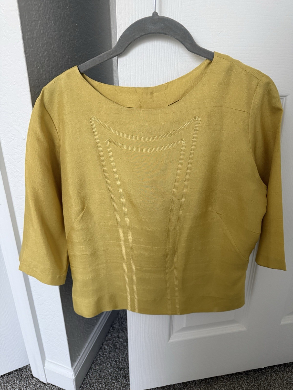 Vintage 1950s Sidney Heller Couture Blouse Size 34 Mustard Gold Embroidered Top
