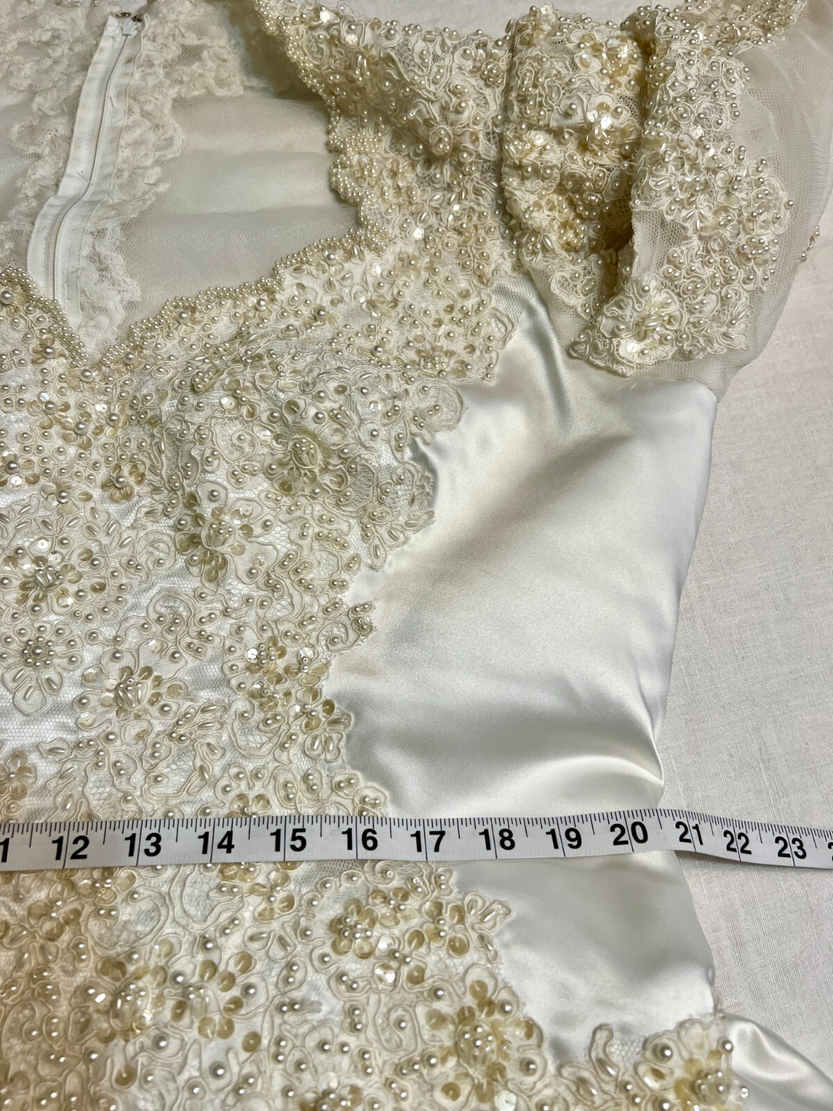 Vintage Mori Lee Wedding Dress Size 12 Satin Lace Pearl Bridal Gown Ivory