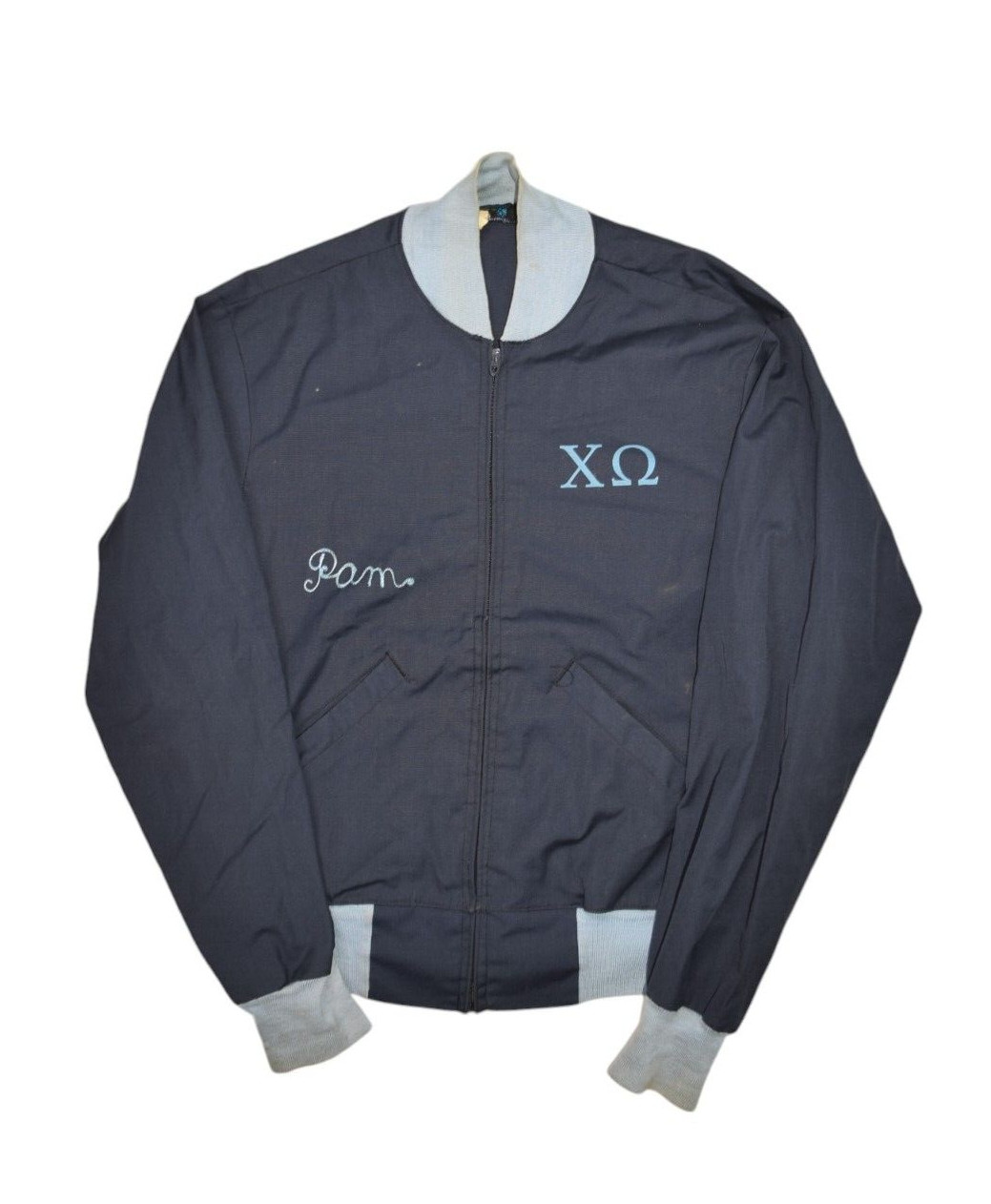 Vintage Sorority Jacket Womens Small Champion Running Man Chain Stitch Chi Omega