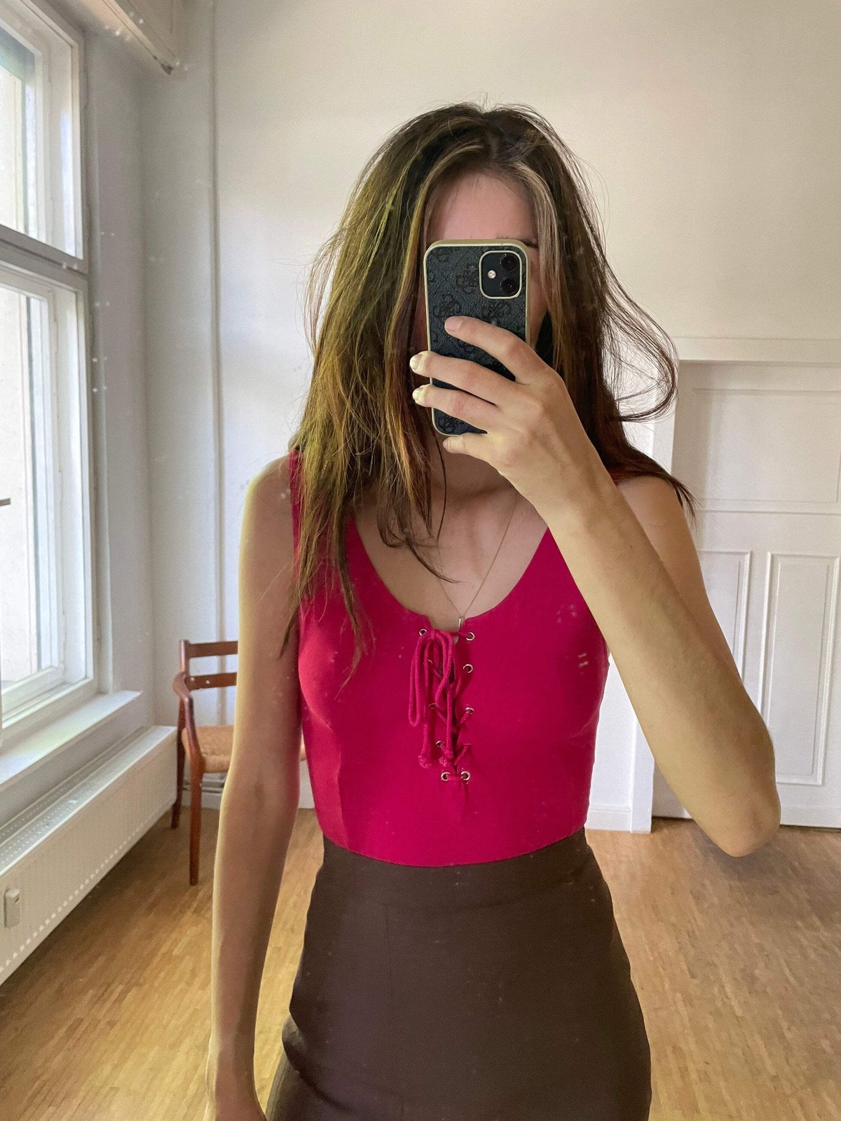 Pink feminine bodysuit, Fuchsia lace up vintage body, Sexy vibrant leotard, Vint