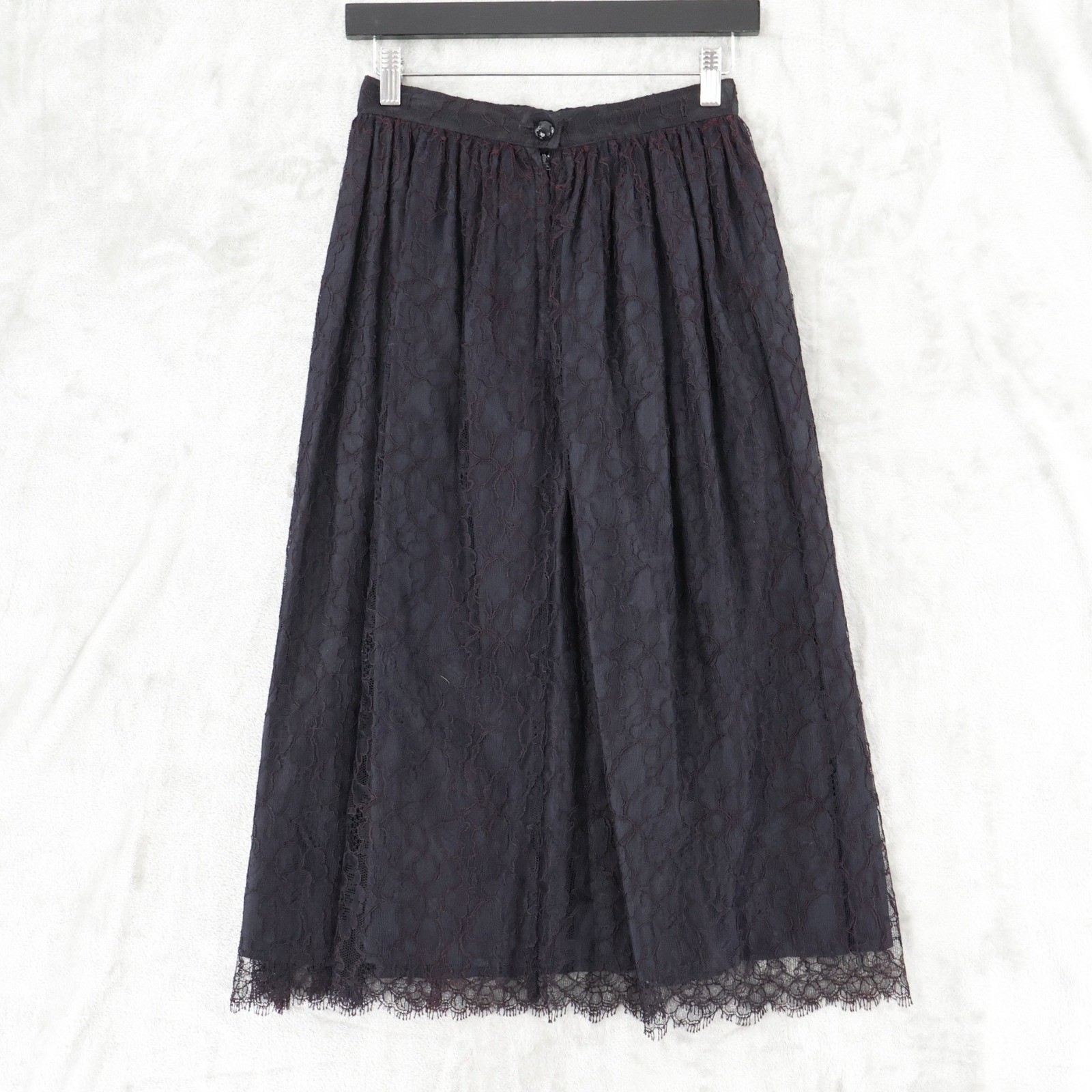 Vintage Lace Midi Skirt Womens 8 Black Dark Red Floral Lined Witchy Whimsigoth