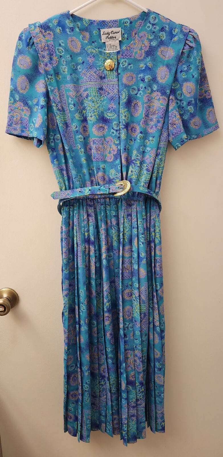 VTG Lady Carol Petites Of New York Pleated Floral Office Dress With Belt Size 8