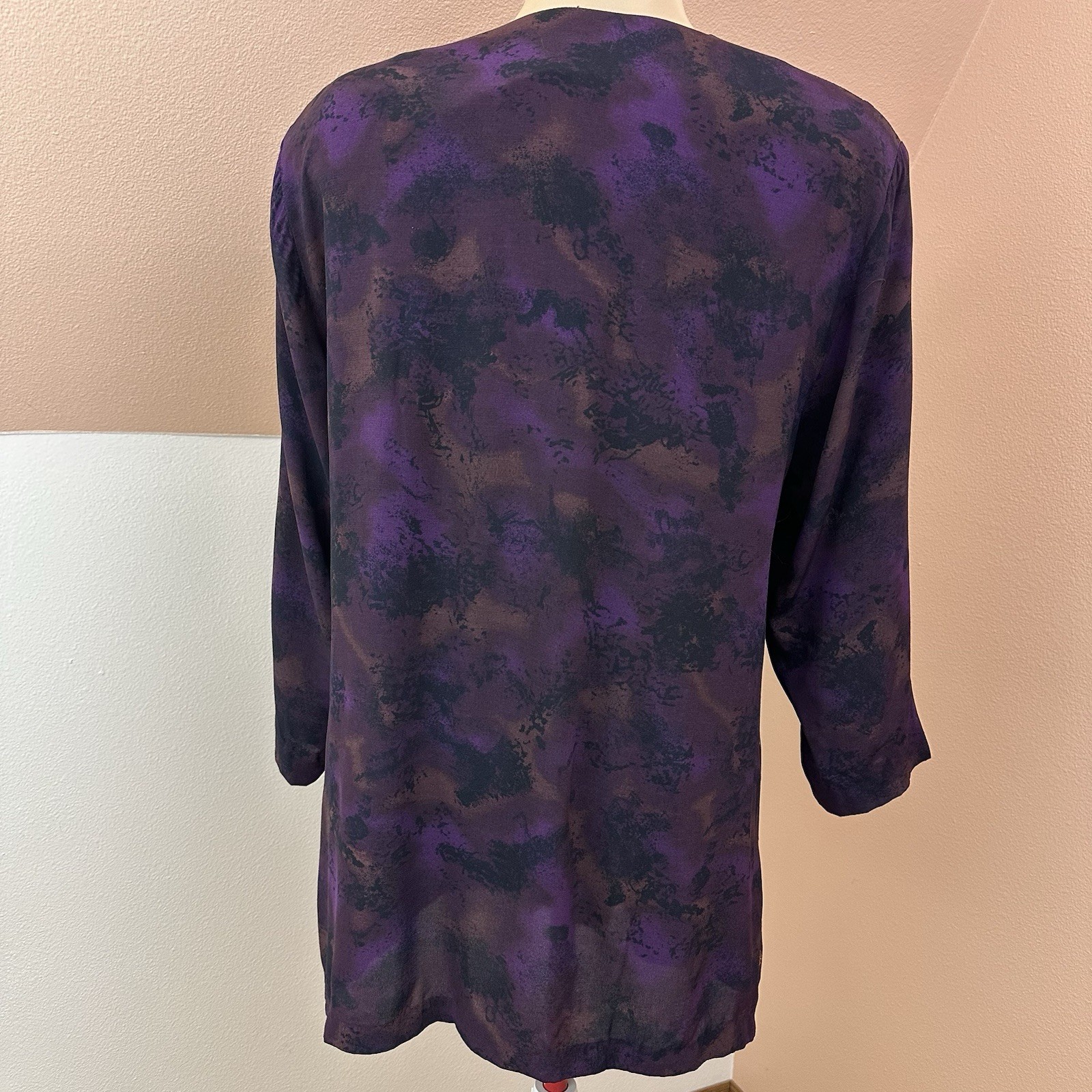 VTG Carole Little Rayon Wrap Kimono Jacket Womens 16 Baroque Floral Art To Wear