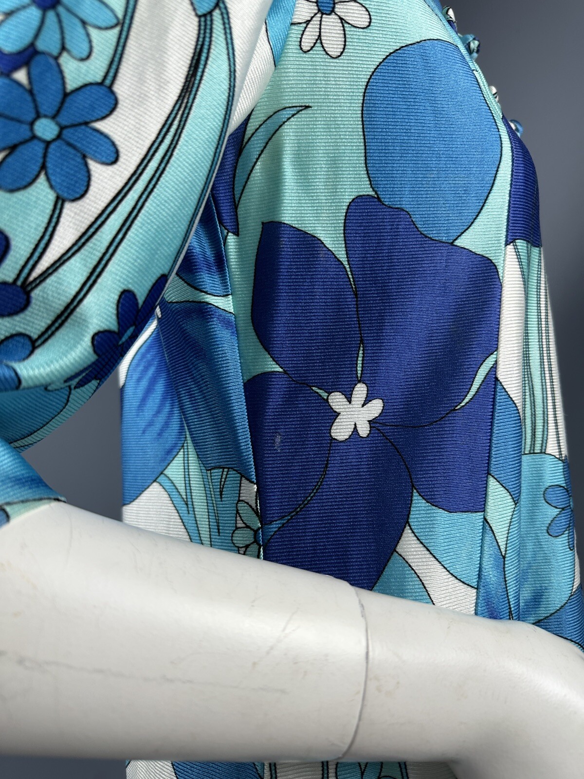 Vtg Hawaiian Surf By Pacific Blue Asian-Inspired Maxi Dress Hawaii Tiki 35” Bust