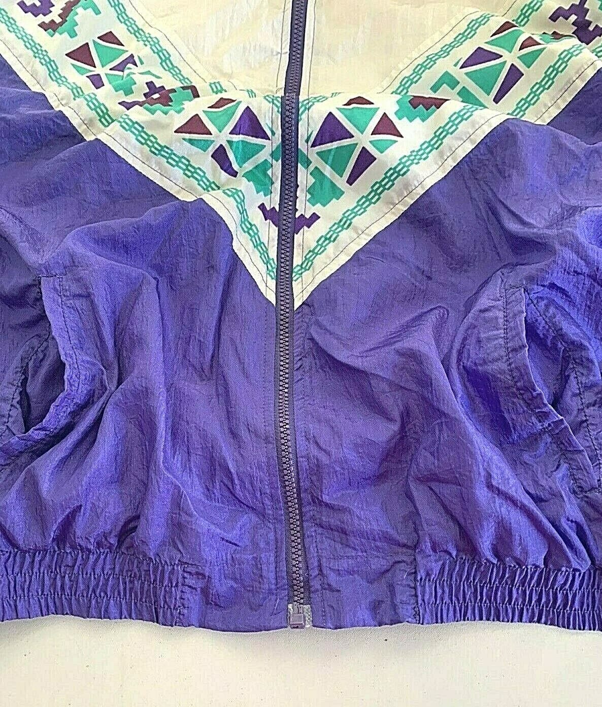Vtg 80s Women L Windbreaker Track Jacket Lined Purple Teal Retro Swifty Boho