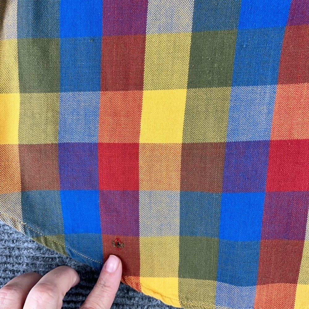 Theo Shirt Women M Vintage 90s Made In Korea Oversized Plaid Chest Pockets Woven