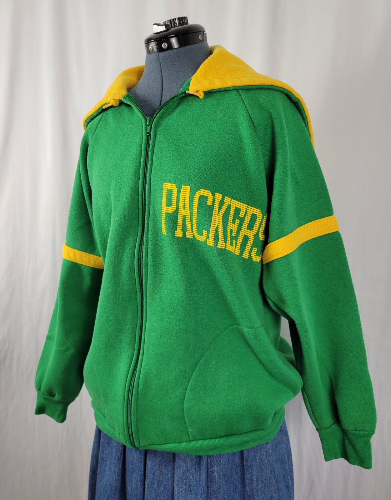 Vtg Pro Star Sports Green & Gold Packers Zip Up Hoodie Size Youth XL (Adult SM)