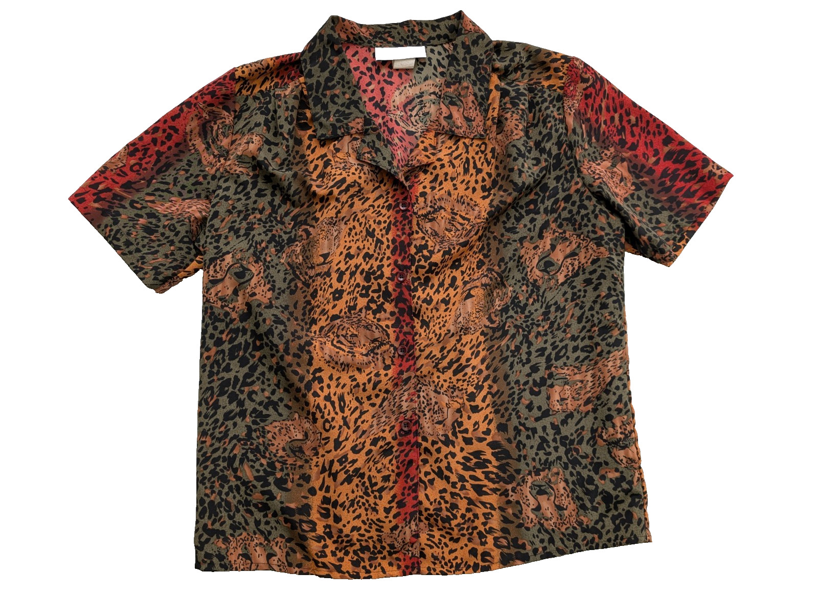 Vintage Truffles Animal Cheetah Print Button Up Blouse Shirt USA 90s Size M