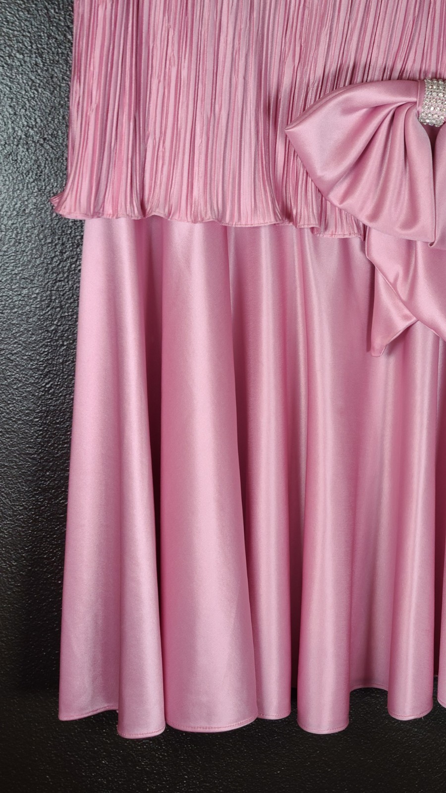 VINTAGE 80s AFTER DARK Pink SZ 7/8 Evening Satin Crepe Dress Bow Rhinestone
