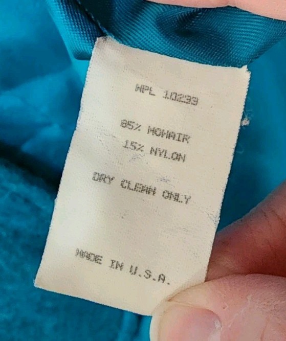 Vintage Lombardi Inc. Womens Mohair Blazer Jacket Open Front Teal Blue Sz 10