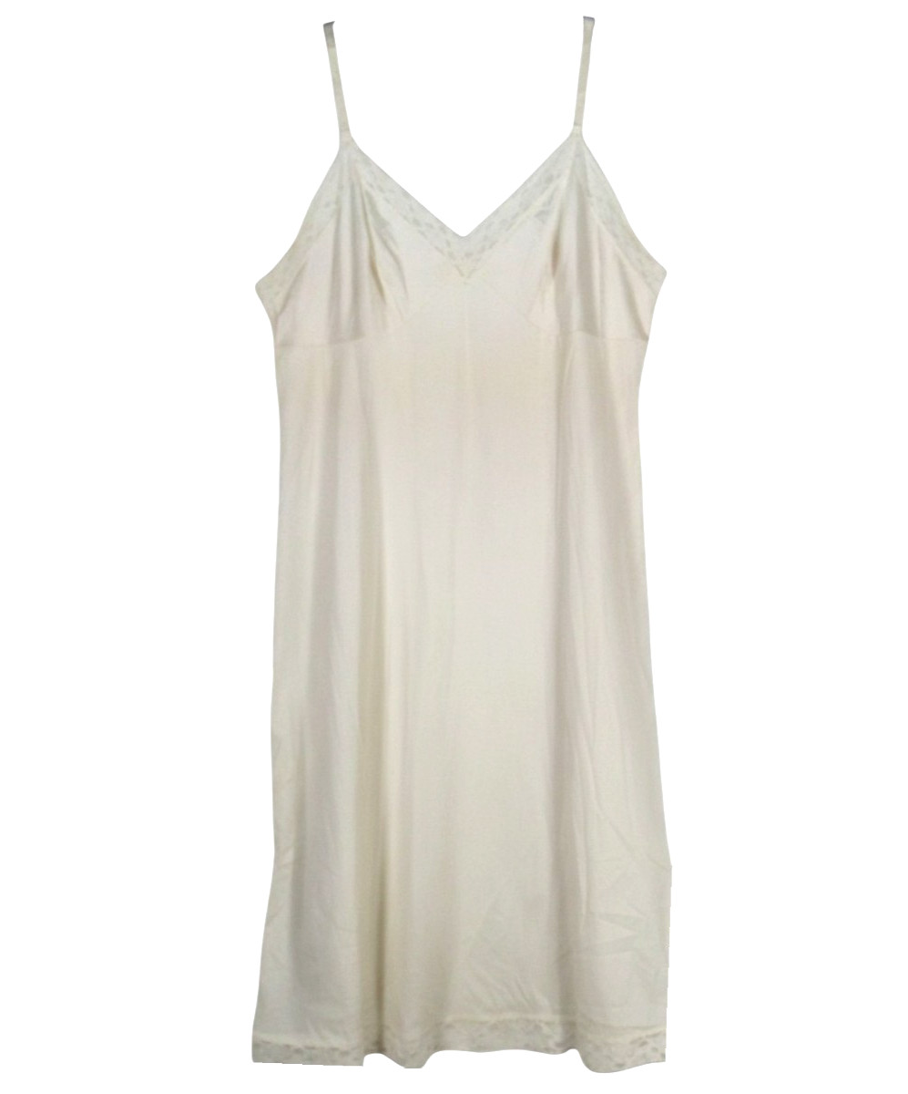 VTG VANITY FAIR White NYLON Floral Lace Trim ADJUSTABLE STRAPS Full Slip Sz 38