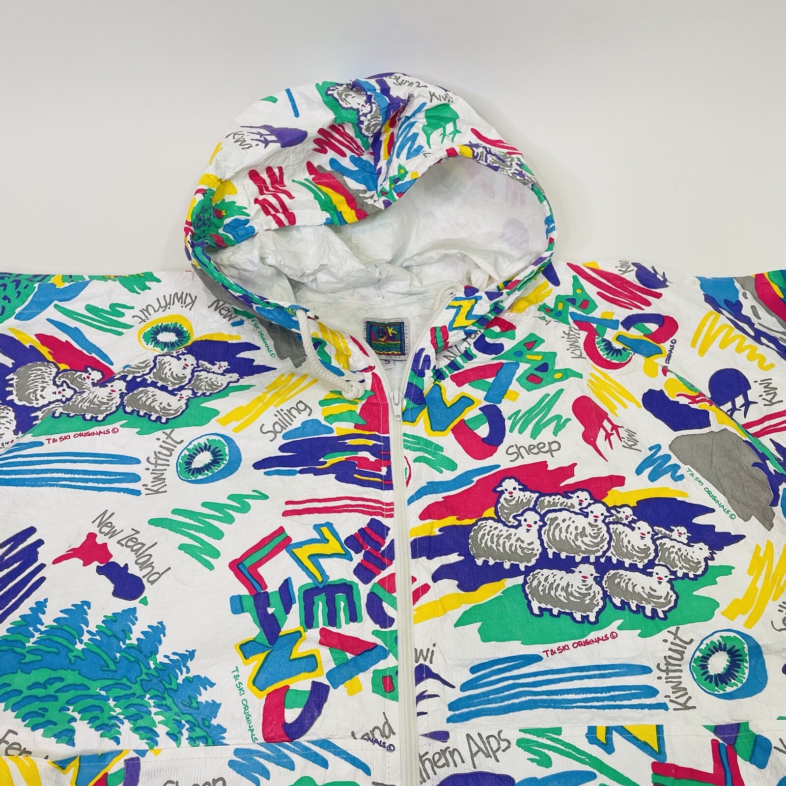 Vintage 80s Sheep New Zealand All Over Print Packable Windbreaker Jacket Small