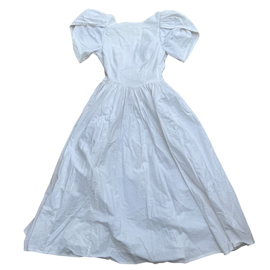 Vintage 1990s Laura Ashey White Cotton Cottagecore Bow Prairie Hippy Dress Sz 8