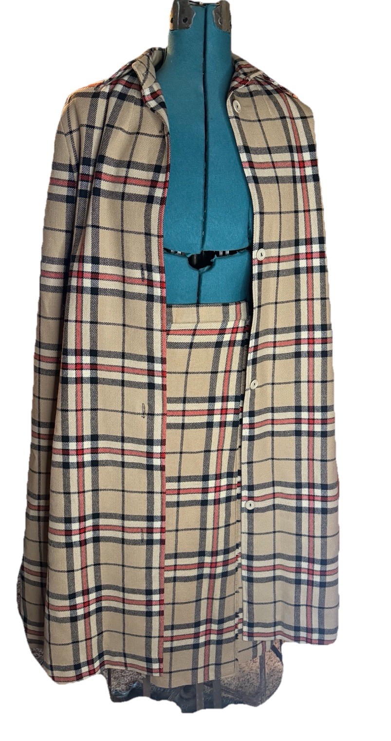 Vintage Women’s UK Made Nova Check Wool Cape Coat Skirt Suit UK14/US12