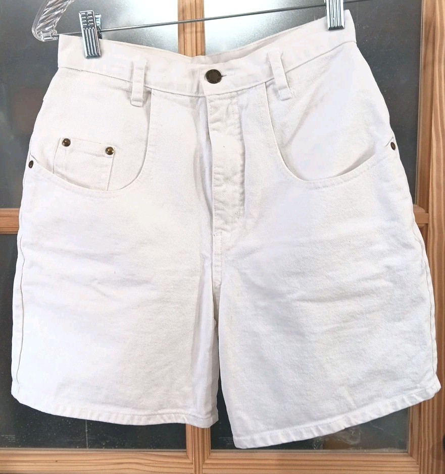 Vintage Made In The Shade Denim Shorts 70s-80s High Waisted White Sz 7 Waist 26″