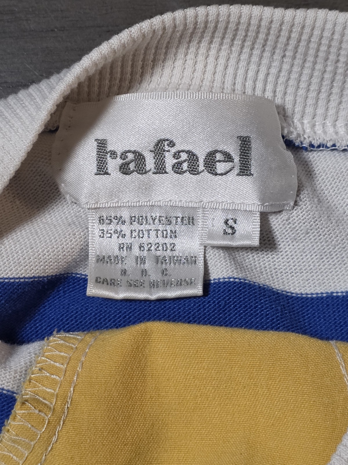 Vntg Rafael Women’s Shirt Blue & White Stripe, Yellow, Metal Buttons Size Small