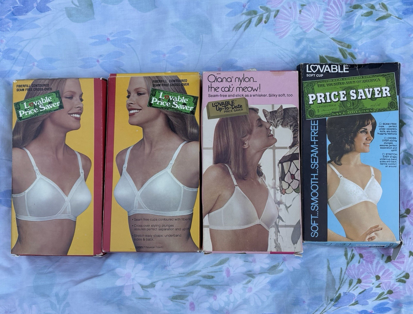 Lot of 4 Vintage 1970s Lovable Bras NIB Deadstock 38C Price Saver Qiana Nylon