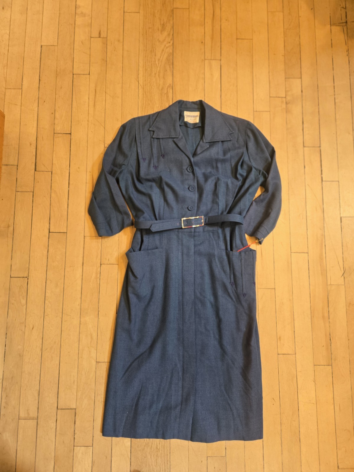 Vtg 1940s Alexander Of California Western Arrow Welt Slate Blue Cotton Day Dress