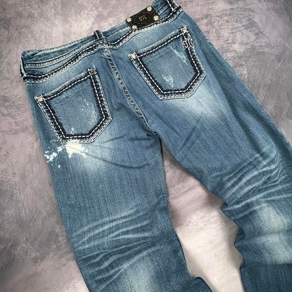 Miss Me Y2K Skater Gothic Bootcut Jeans 30 Distressed Denim Streetwear 2000s
