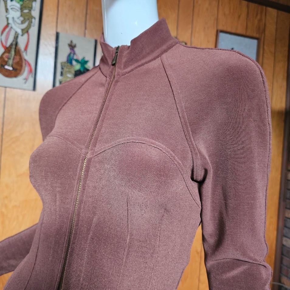 Vtg 80s Urban Ski Bunny Corset Seams Catsuit Slinky Stirrup Pants Jumpsuit S/M