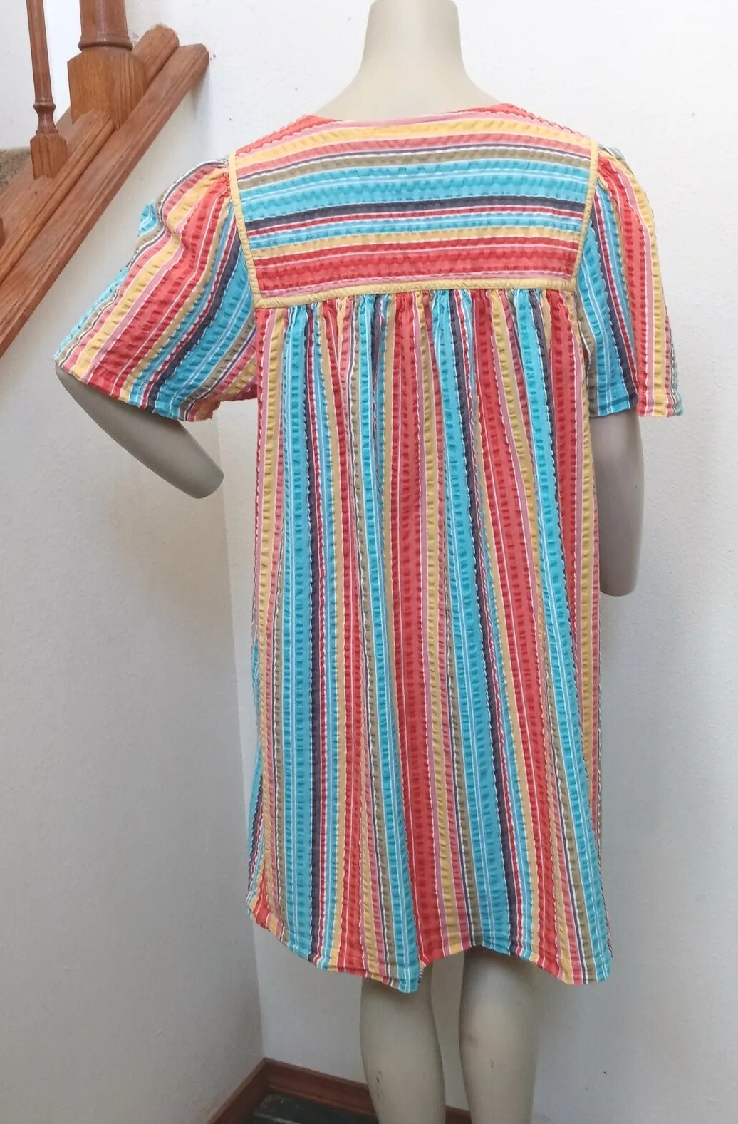 Vintage Women’s Long Duster House Coat Lounge Dress Robe Pockets Easy Snap Gown