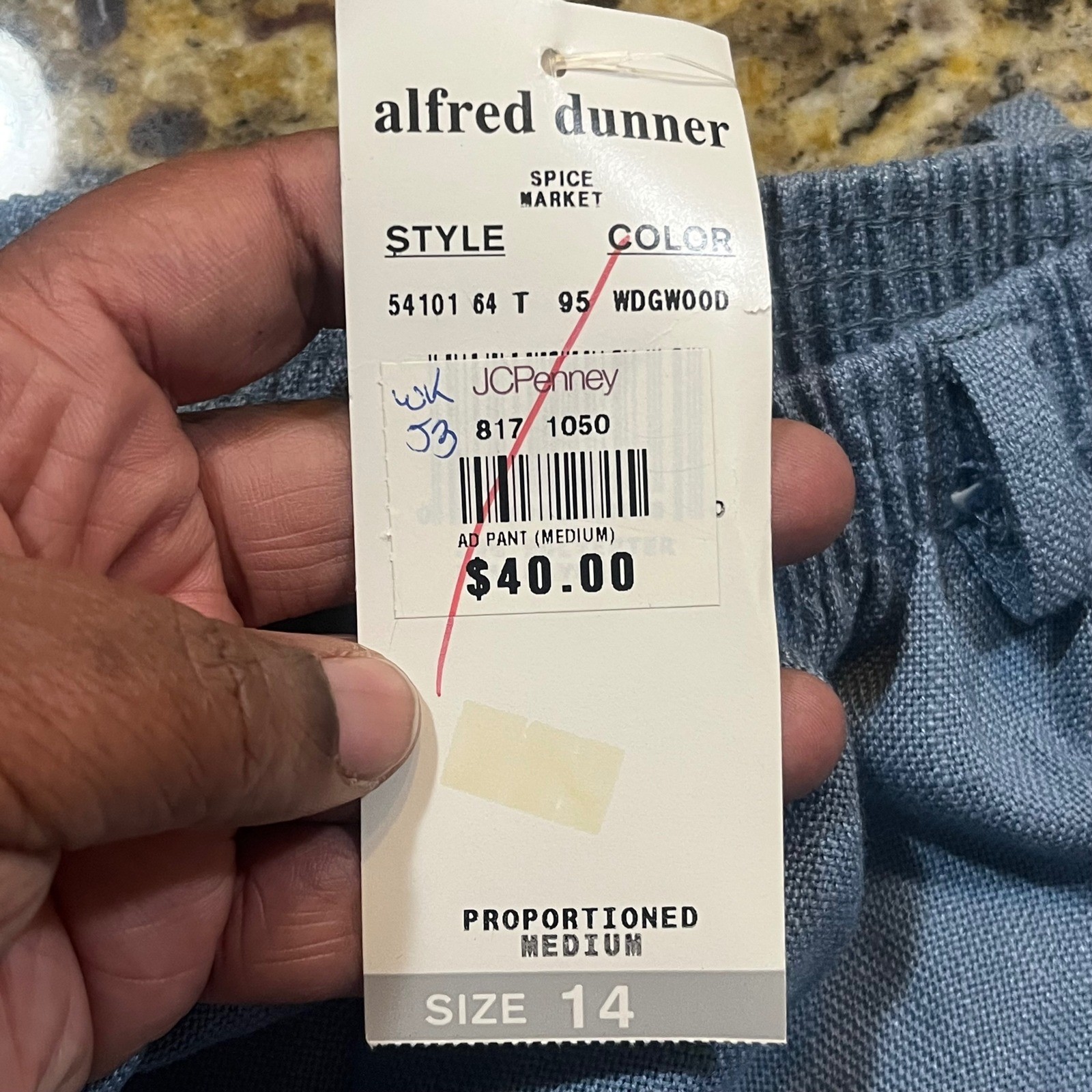 NEW Alfred Dunner Vintage Blue High Waist Belted Trousers Pants Size 14 USA