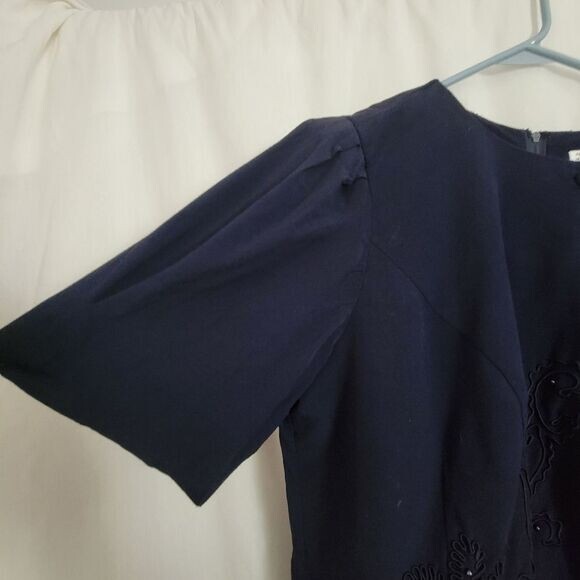 KSL Karin Stevens Dress 14 Vtg Navy Blue Mother Bride Formal sequins eveningwear