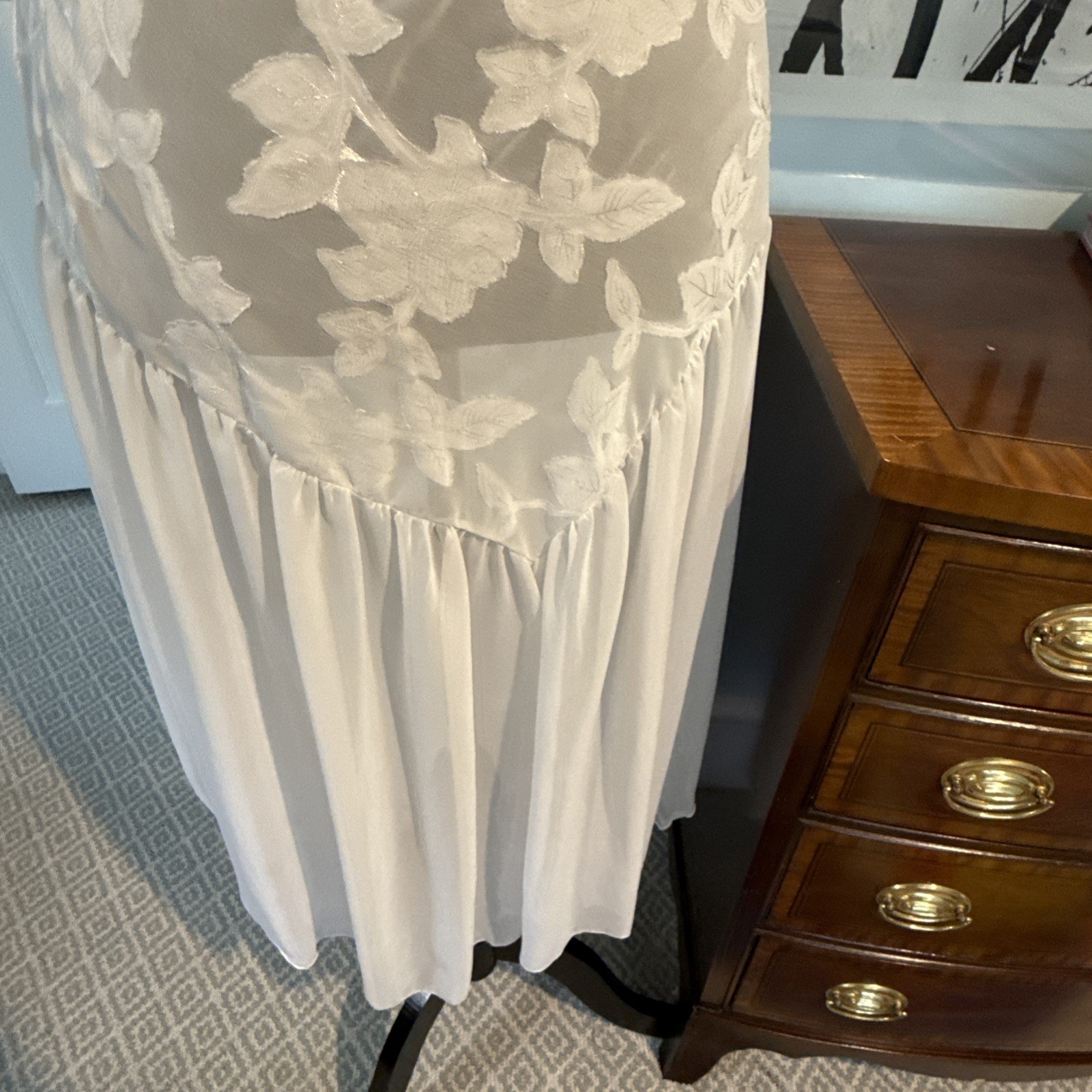 Vtg Blanche White Sheer/satin Lace Lingerie Boho Maxi Night Gown Small 80s slits