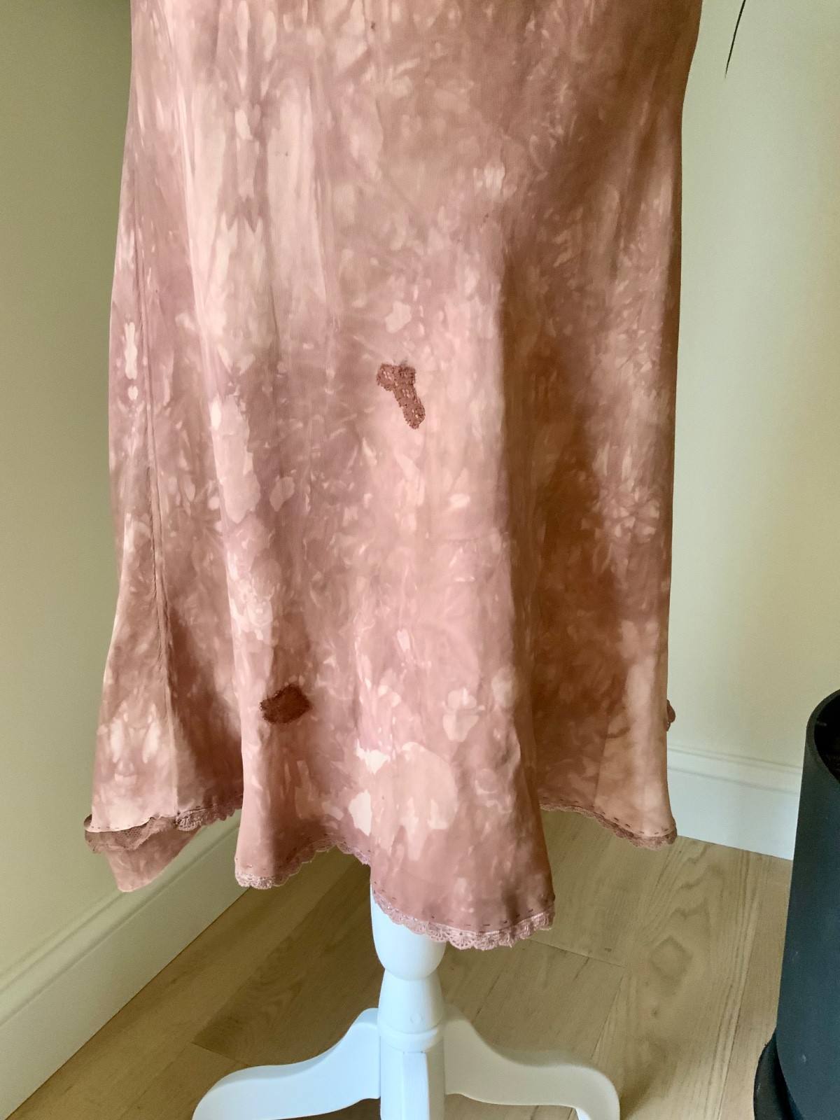 1930s Hand Dyed Silk Dress | Artistically Restored Vintage Lace Appliqué Dress