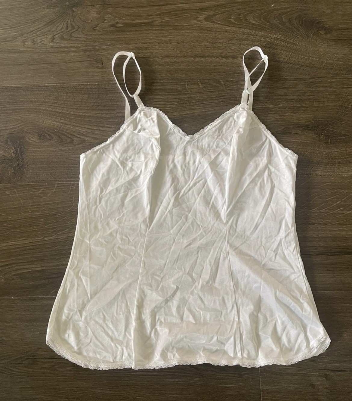 Vintage Vanity Fair White Lace Trim Camisole Slip, Size 34/40