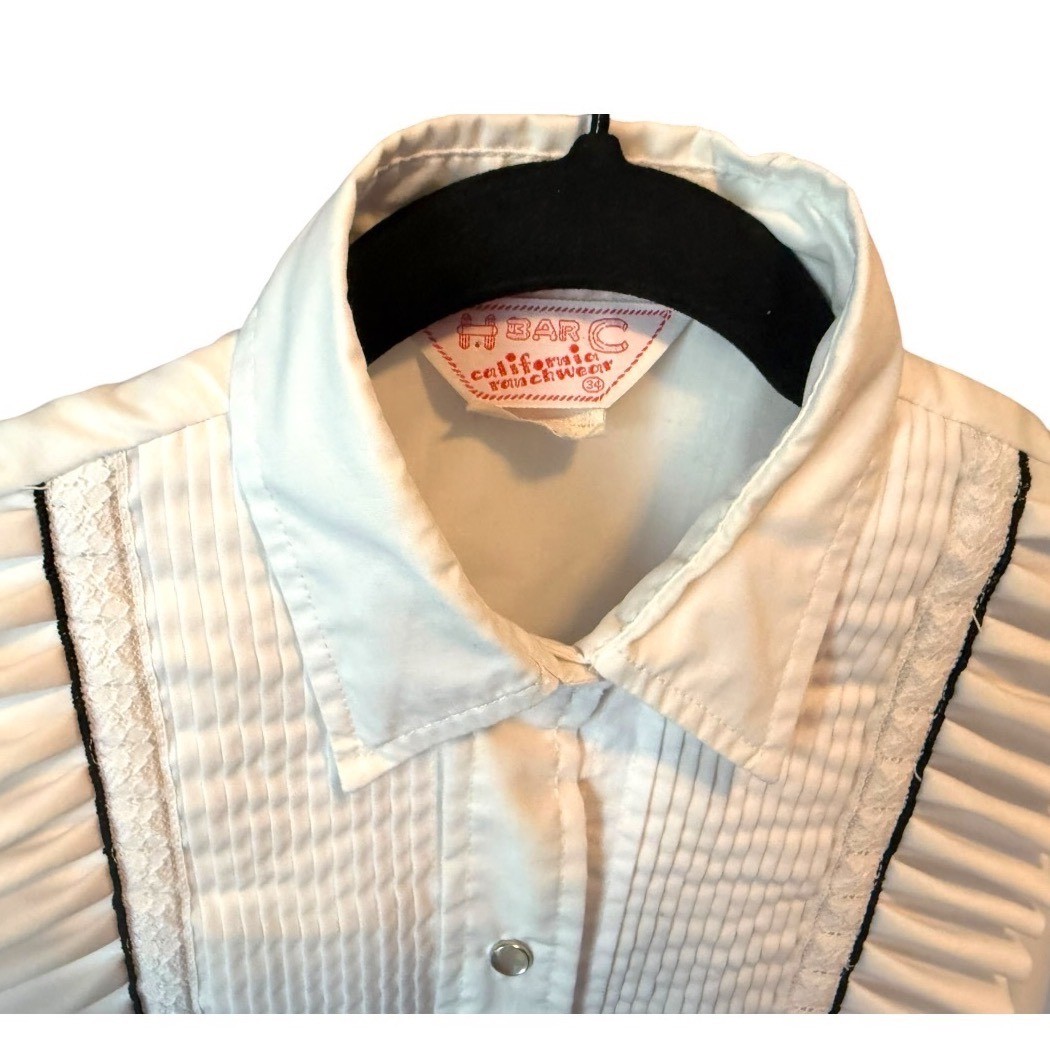 VTG H Bar C California Ranchwear White Ruffle Pintuck Western Blouse Size 34