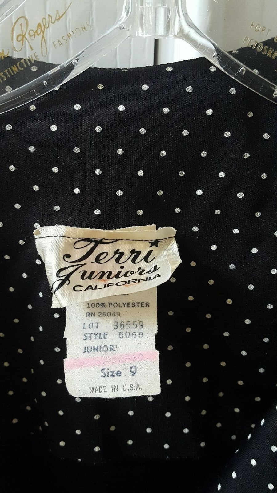 Vtg Terri Juniors California Simply Elegant Black Polka dot Wrap Around Dress