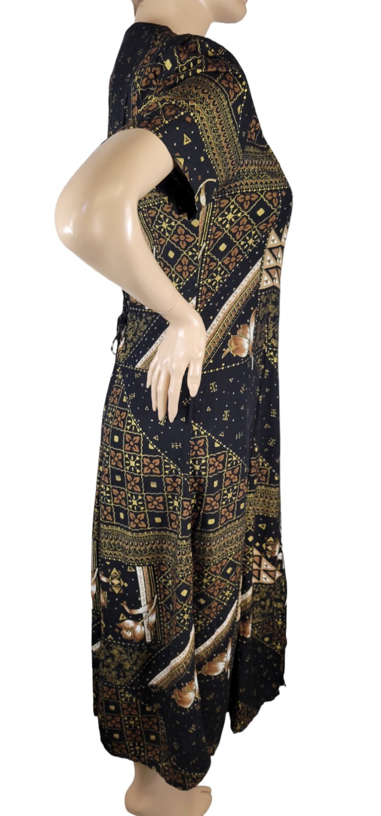 Vintage 90s Betsy Lauren Black Floral Tribal Cottagecore Grunge Maxi Dress 14