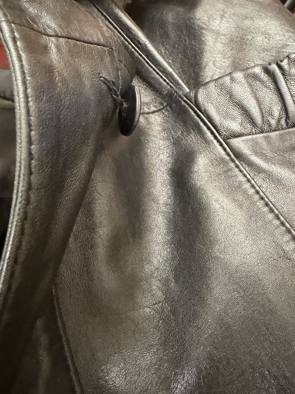 PELLE Black Leather Lined Trench Coat Size Medium Vintage 1980s