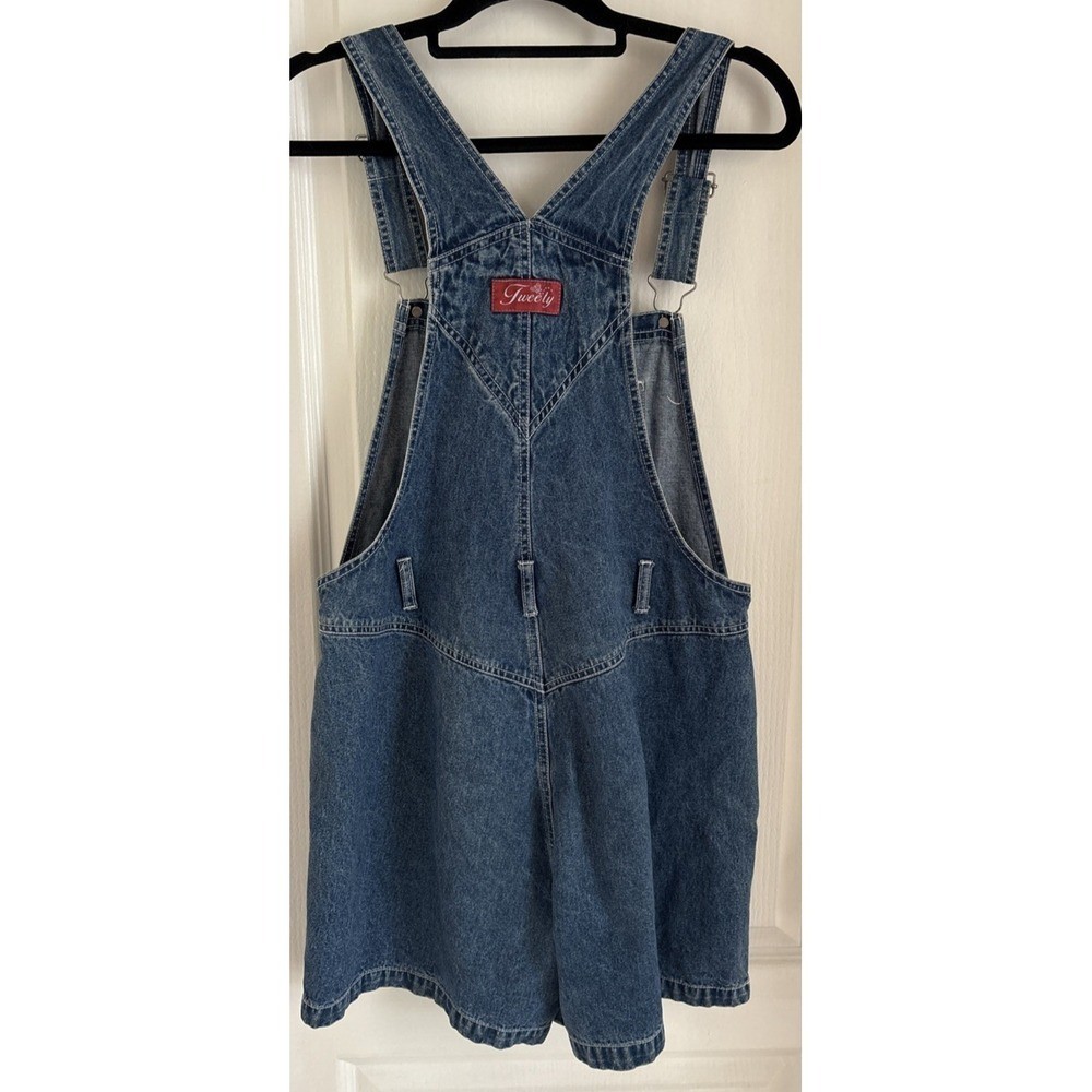 Vintage Looney Tunes Tweety Denim Overall Shorts Embroidered Pockets Blue Medium