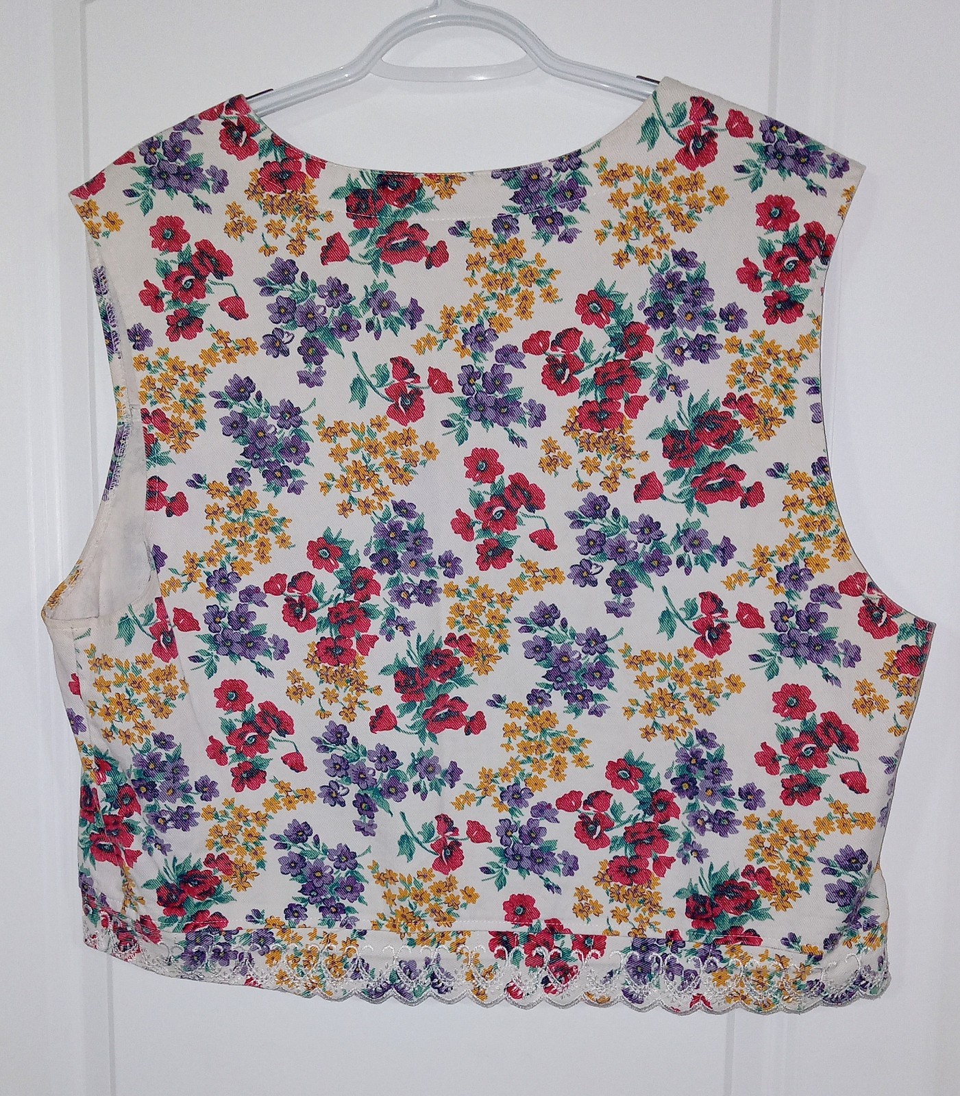 Vintage Ivy Brand Size L ’80s/’90s Vest Off White With Floral Pattern Cotton