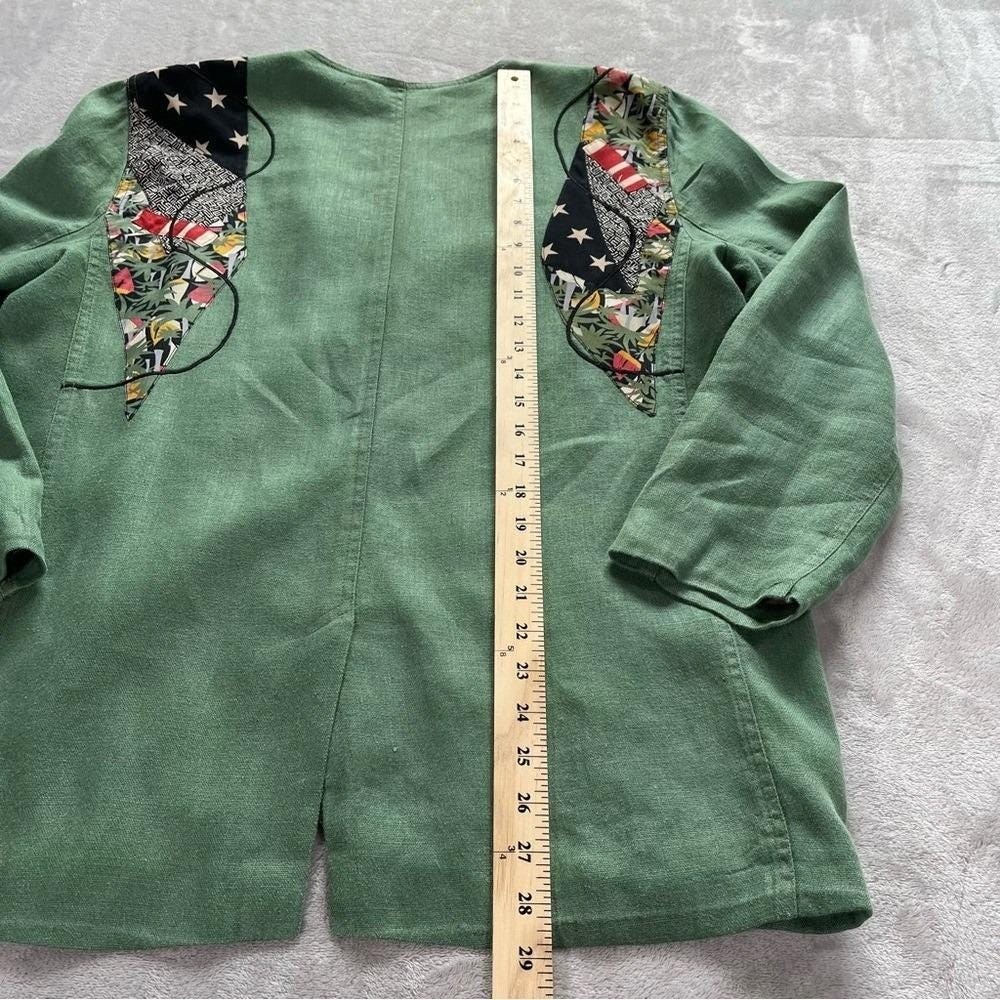 Vintage 90s Blazer Women M Green Patchwork Nautical Coastal Grandma Art Teacher