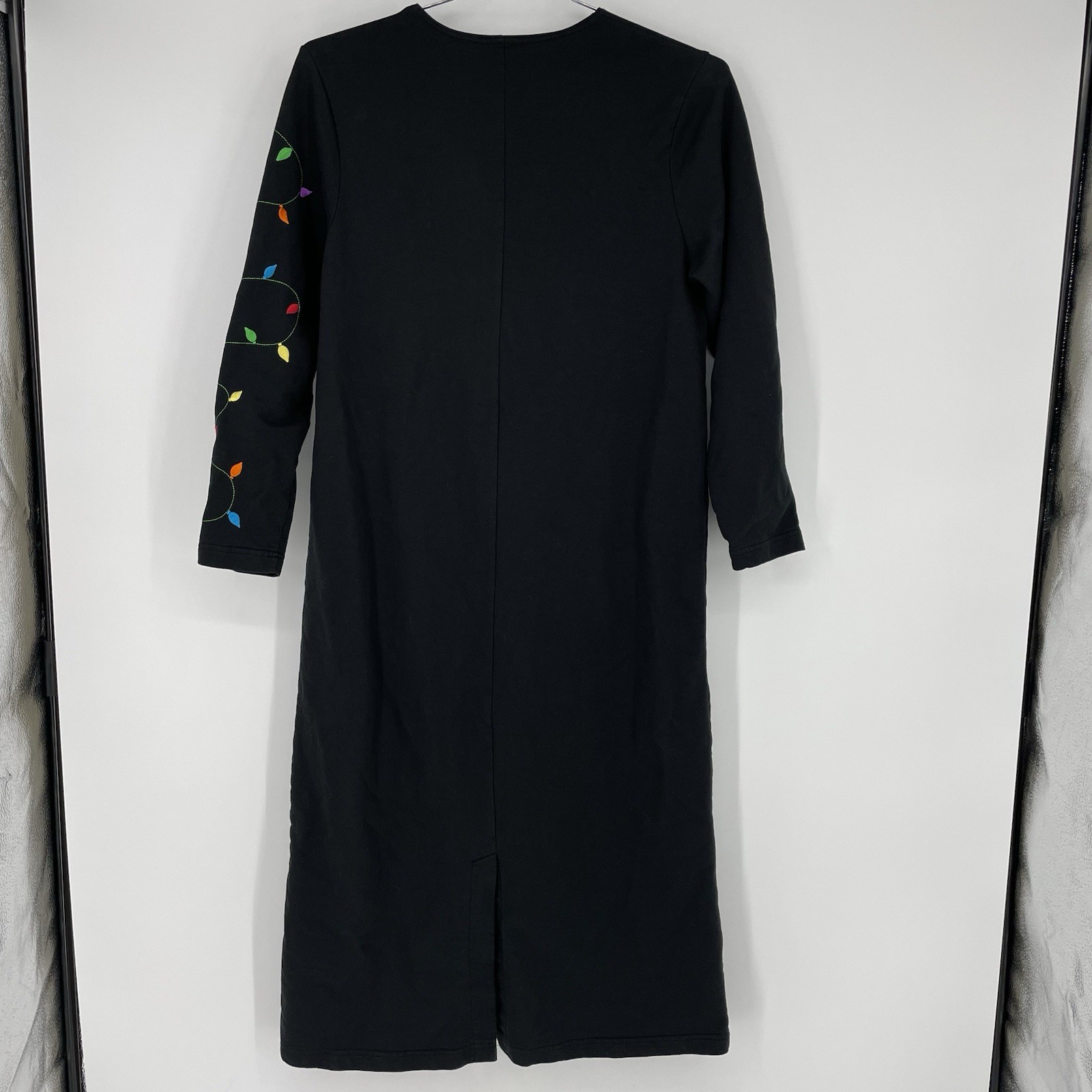Vtg Quacker Factory Women’s Black Holiday Christmas Dress Light Bulbs Size L