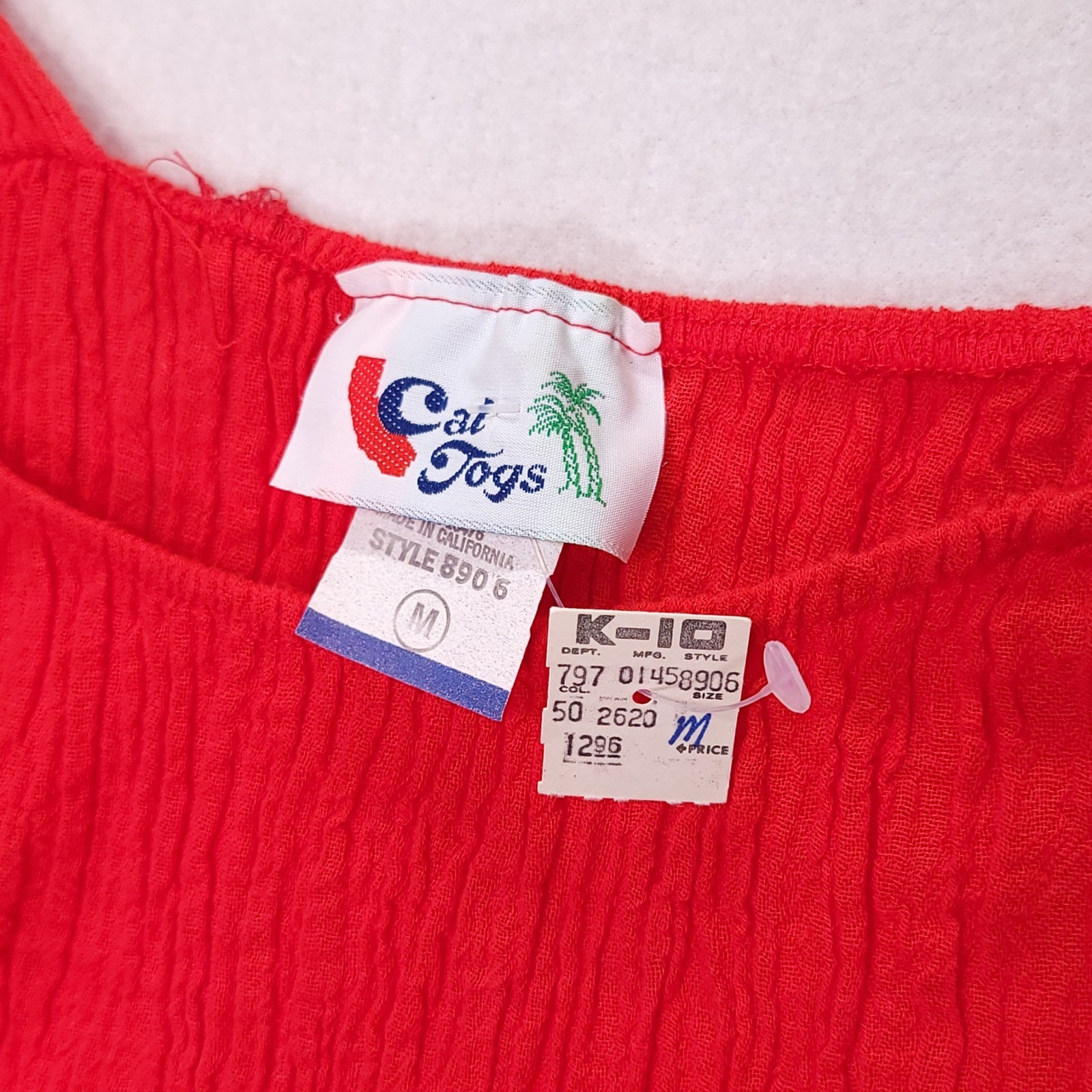 Vintage Cal Jogs Red Cold Shoulder Gauze Peplum Top Tie Waist Medium