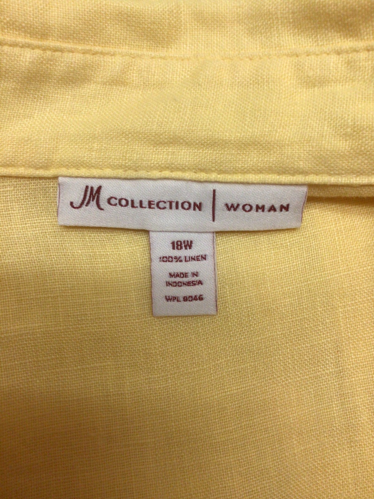 JM Collection Womans Plus 18W Blouse Yellow 3/4 Sleeve Detach Necklace Vintage