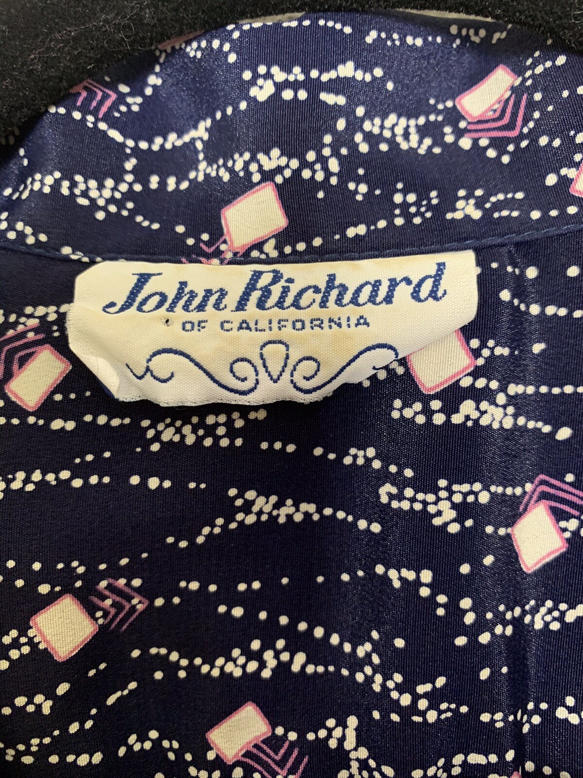 VTG 80s dress John Richard Of California Blue Print Womens Sz M/L Puff Sleeve