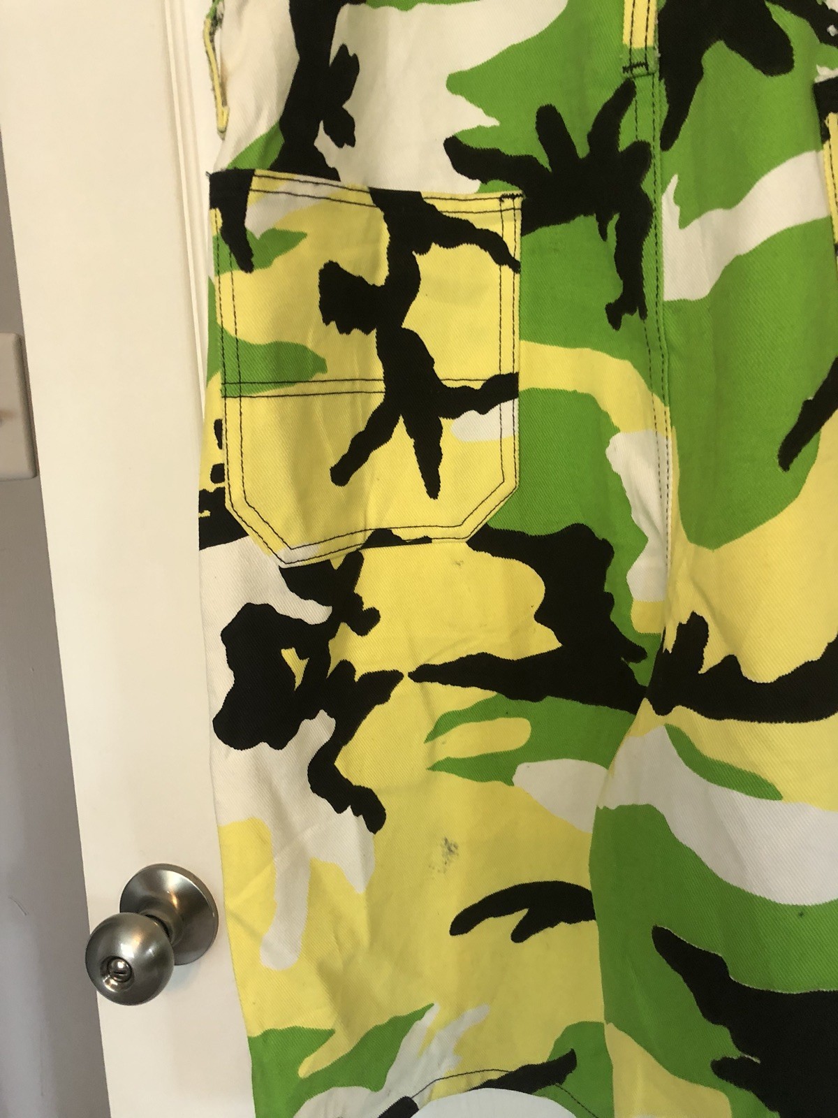 Vintage 90s Distressed Camo Cargo Jorts Overalls Cyber Goth Grunge Rave Club Kid