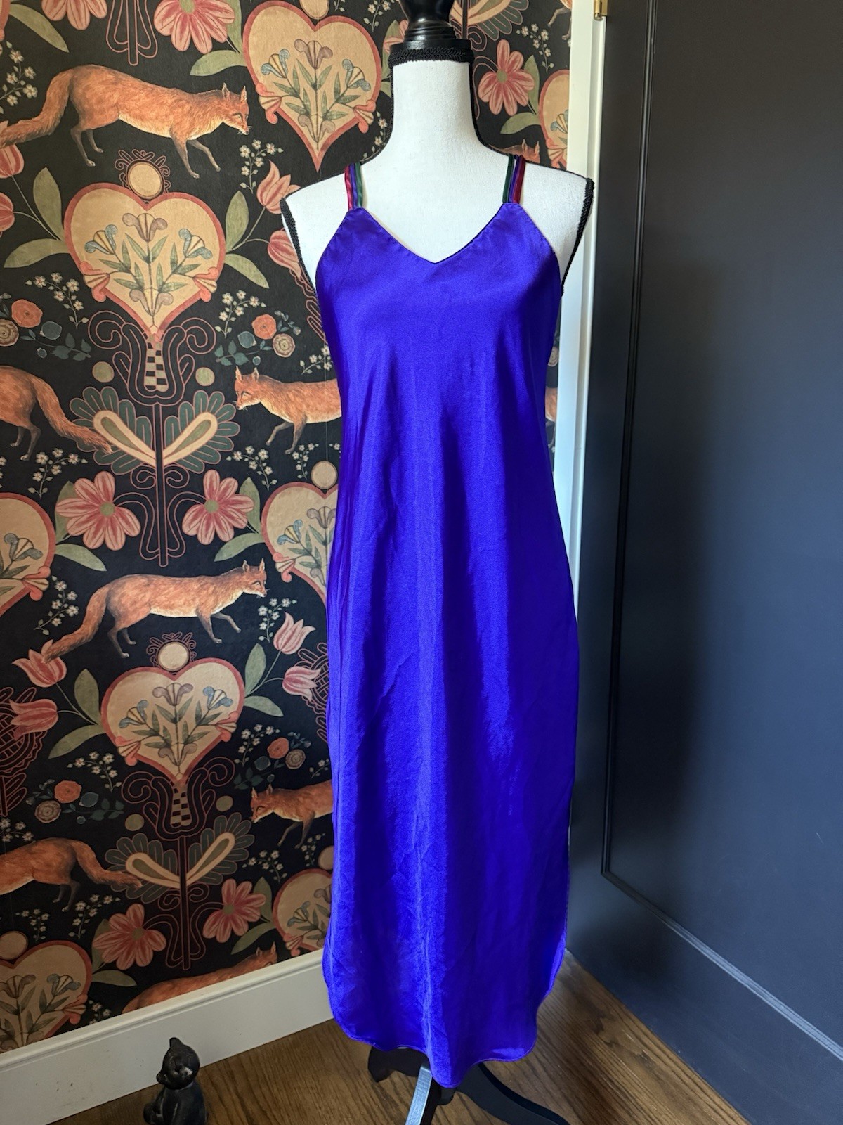 Vintage 90s 80s Satin Slip Dress Purple Braided Straps M Body Drama Lingerie