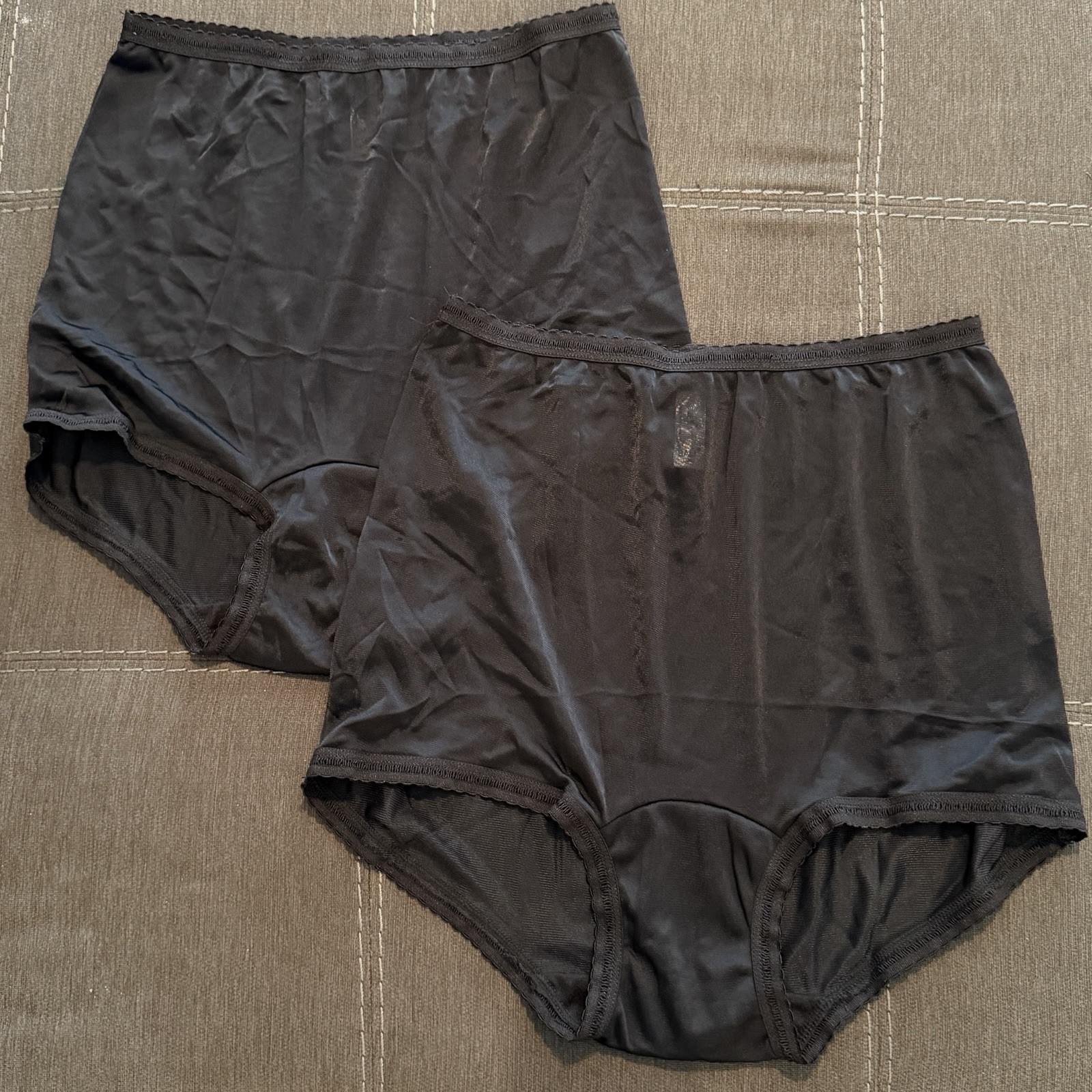 2 PAIR Bali 2142 Black S/5 100% Nylon Satin Full Cut Brief Panties High Waist