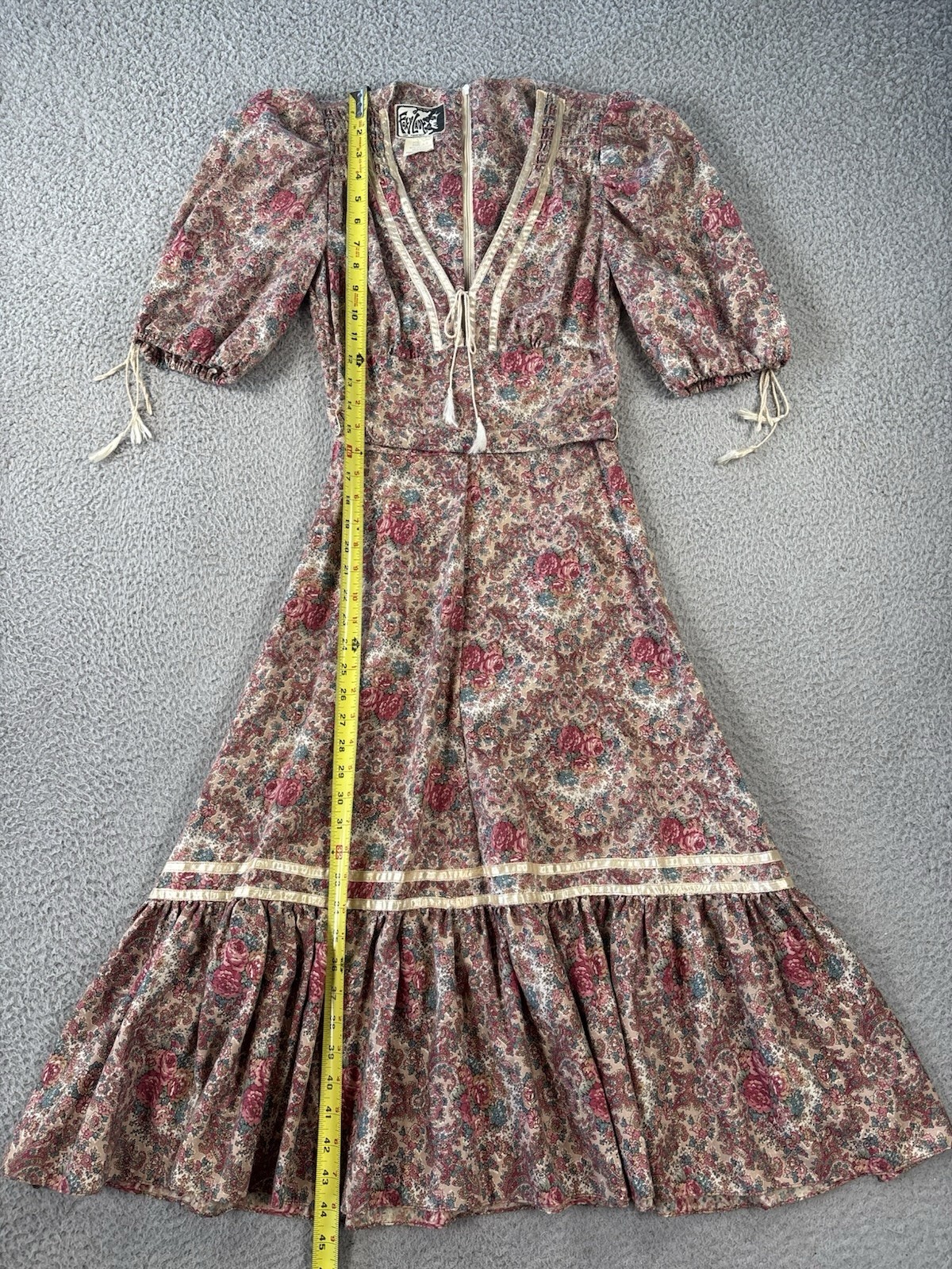 Vintage Foxy Lady San Francisco Dress Womens 5/6 Hippie Prairie Boho Floral 70s