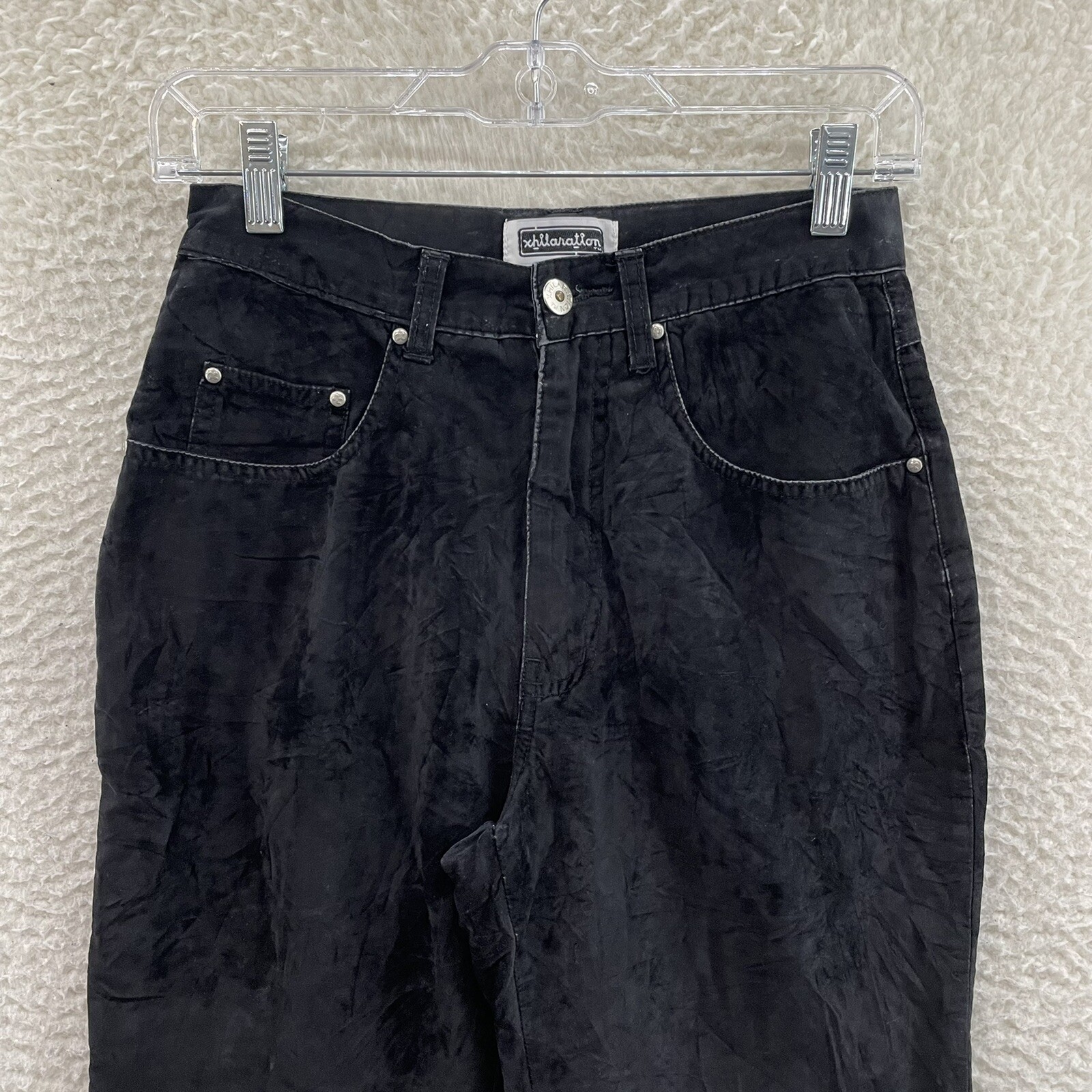 Y2K Vintage Faux Suede Leather Pants 4 6 26 27 Petite Short Black High Waisted